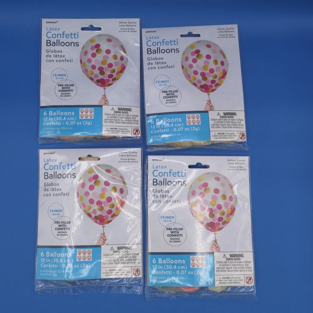 Amscan Latex Confetti Balloons 12 In. 6 Pre Filled With Confetti Pink Gold White